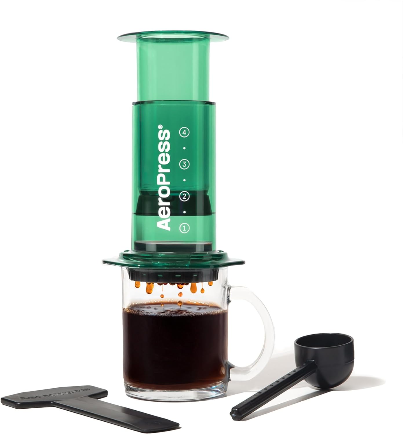 AeroPress Clear Green Coffee Press – 3 In 1 Brew Method Combines French Press, Espresso-style, Full Bodied Coffee Without Grit or Bitterness, Small Portable Coffee Maker for Camping & Travel, Green