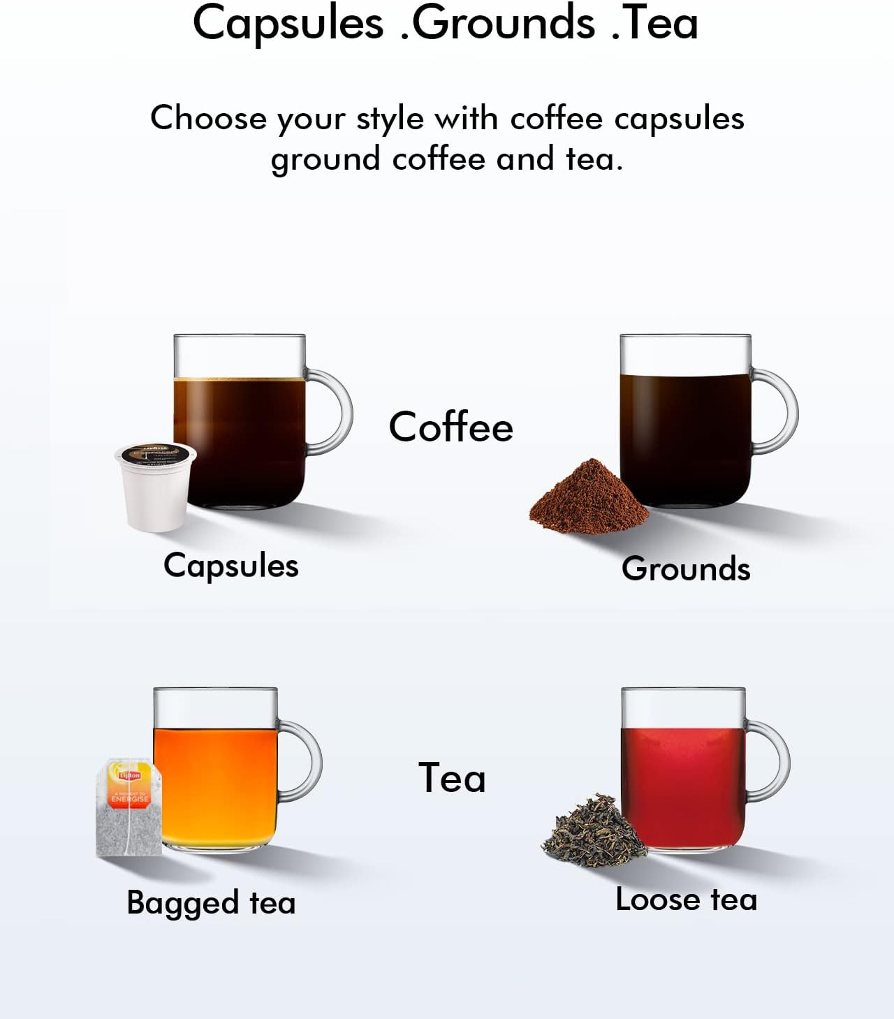 3-in-1 Capsule Coffee Machine - Single Serve Brewer for Coffee Pods, Ground Coffee, & Loose Tea, 6-10oz Brew Sizes, 50oz Removable Tank, 1150W (Red)