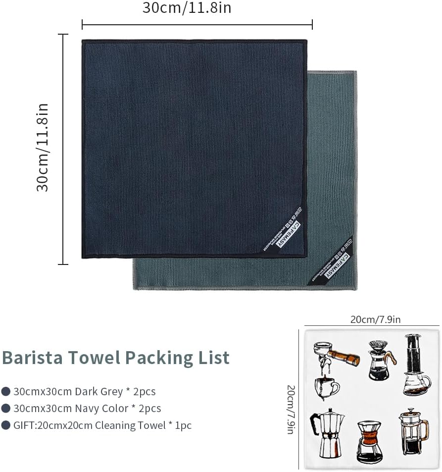 CAFEMASY Barista Towels Espresso Bar Accessories 4 Pack Soft Absorbent Non-Abrasive Micro Cleaning Cloth for Barista to Clean Steam Wand Coffee or Espresso Machine