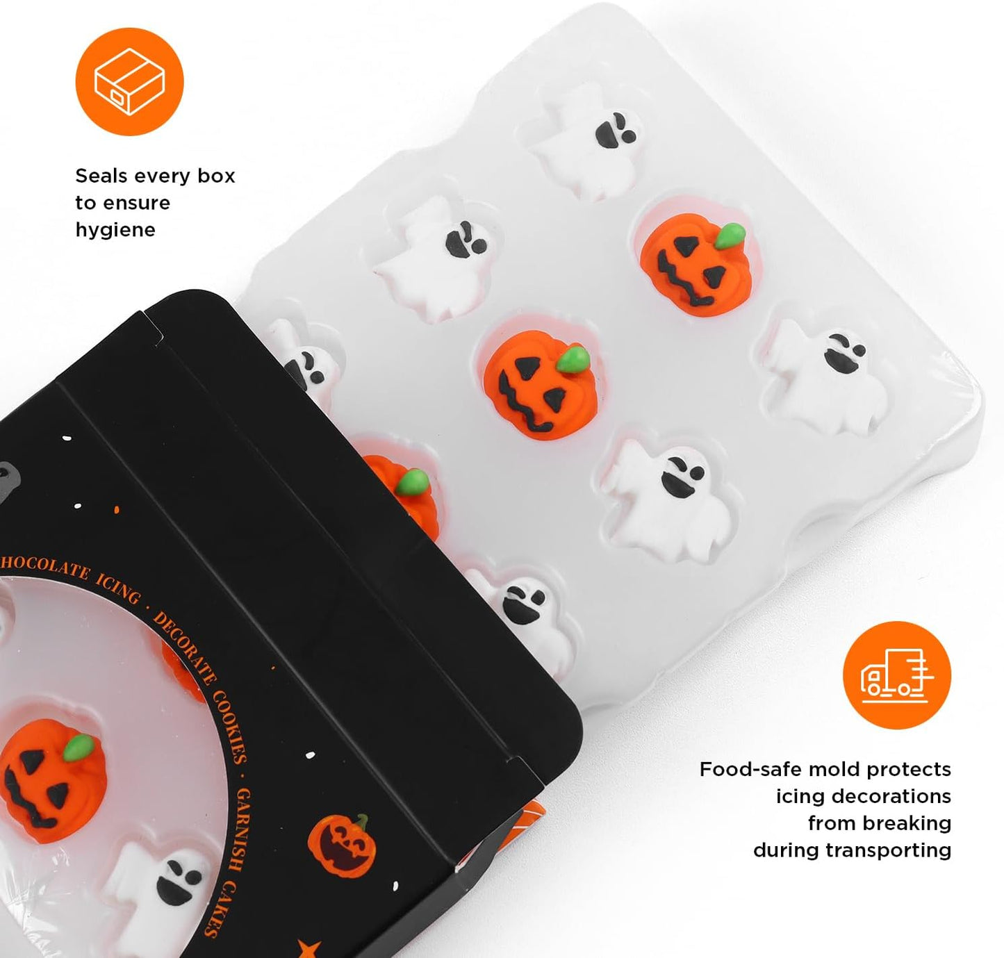 Edible Halloween Cake Decorations, Pumpkin Cupcake Toppers, Ghost Cake Decorations, Edible Knives Cupcake Toppers, Witch Hats for Cake Decorating, Cookies, Cupcakes, Macaron, and Ice Cream