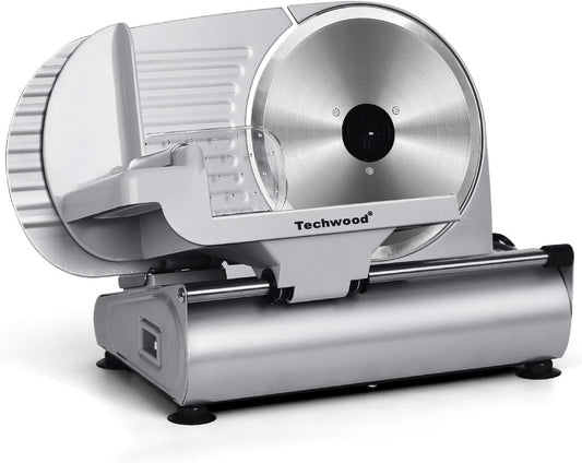 Meat Slicer, Techwood 200W Electric Food Slicer with Removable 9” Stainless Steel Double Blade, Silver
