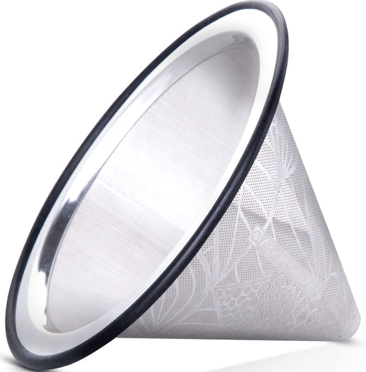 Compatible with Hario V60 Pour Over Coffee Filter - Wide Metal Base Reusable Stainless Steel Coffee Dripper - Paperless Coffee Filter for Sustainable Brewing