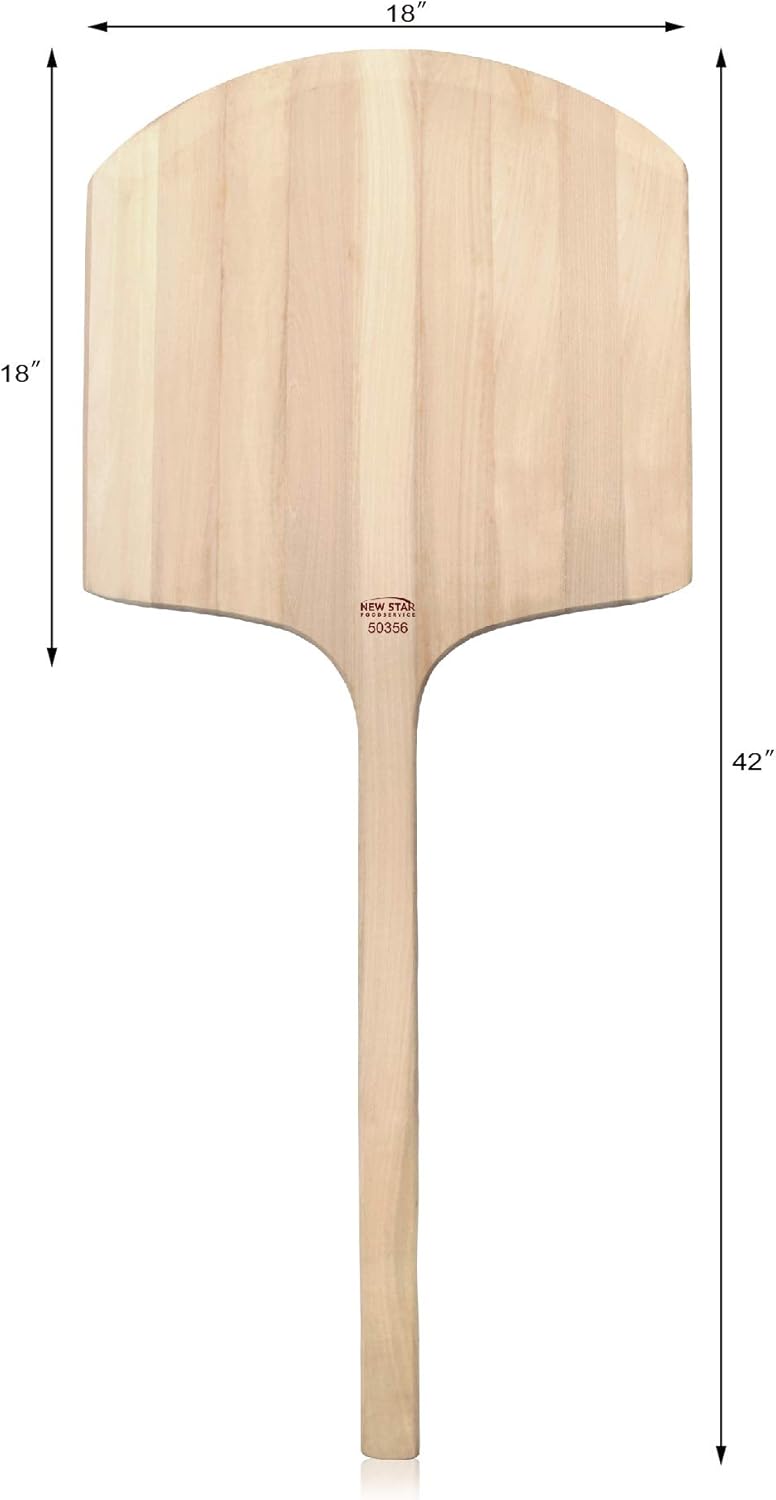 New Star Foodservice 50356 Restaurant-Grade Wooden Pizza Peel, 18" L x 18" W Plate, with 24" L Wooden Handle, 42" Overall Length