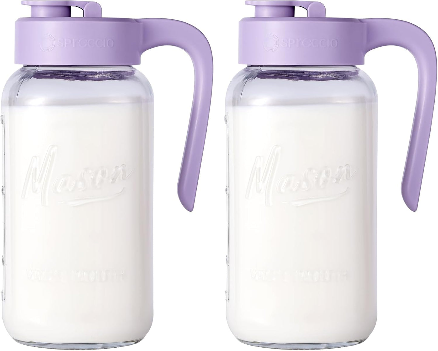 Mason Jar Pitcher - Airtight & Leakproof Glass Pitcher with Lid[set of 2], Perfect for Breastmilk, Cold Brew, and Sun Tea, 2 Quart (64 oz) Mason Jar with Pour Spout Lid