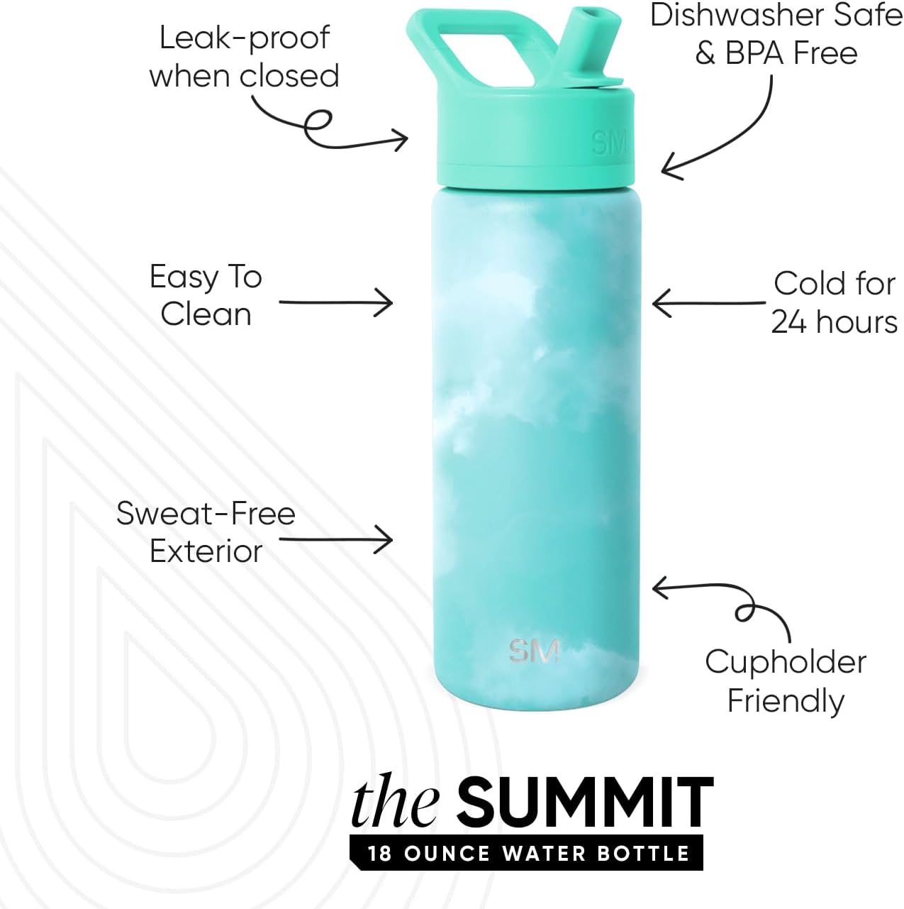 Simple Modern Kids Summit Water Bottle with Straw Lid | Vacuum Insulated Stainless Steel | Leak Proof BPA-Free Cup for School | 18oz, Ocean Tide