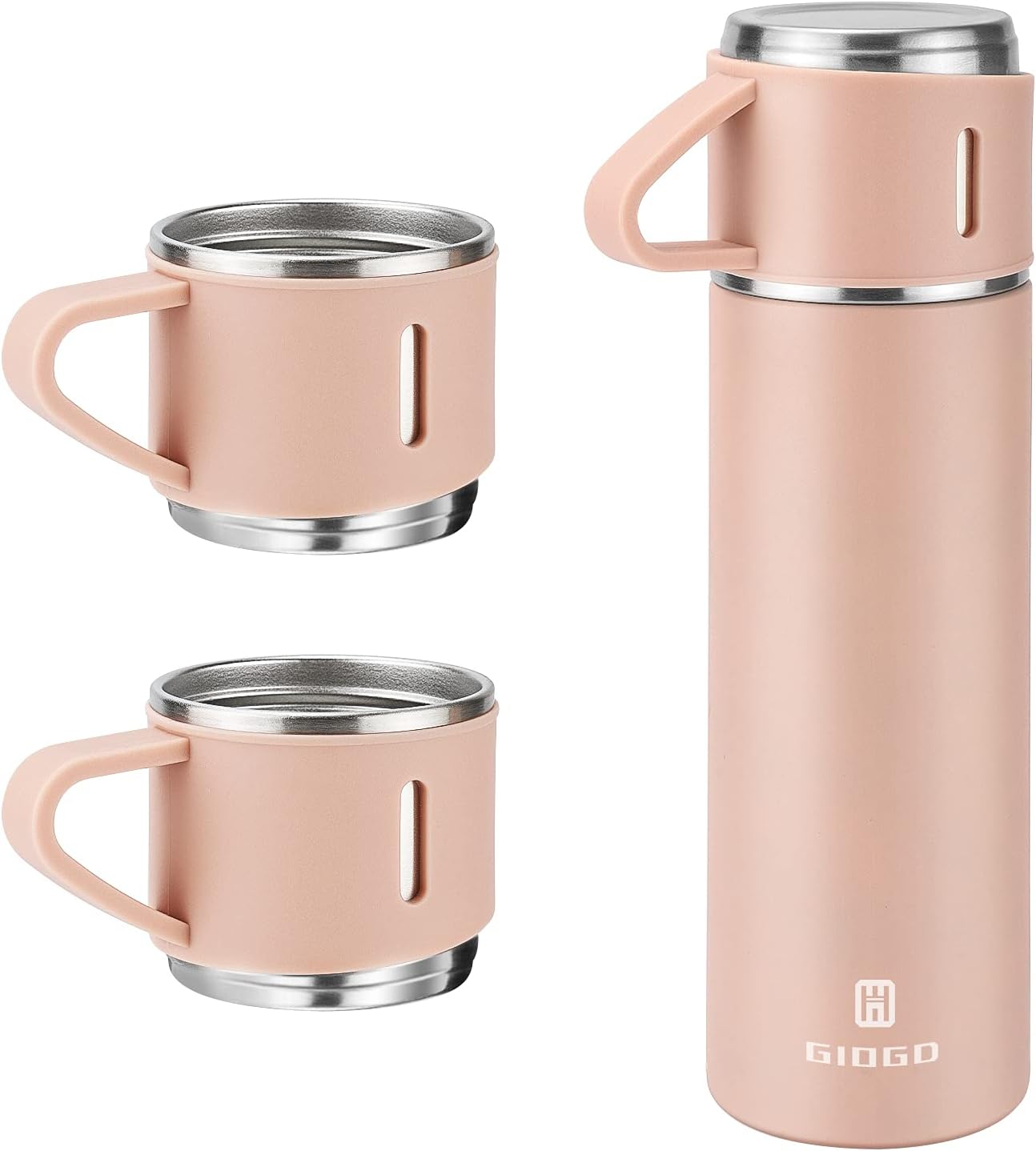 Stainless Steel Thermo 500ml/16.9oz Vacuum Insulated Bottle with Cup for Coffee Hot drink and Cold drink water flask.(Pink,Set)