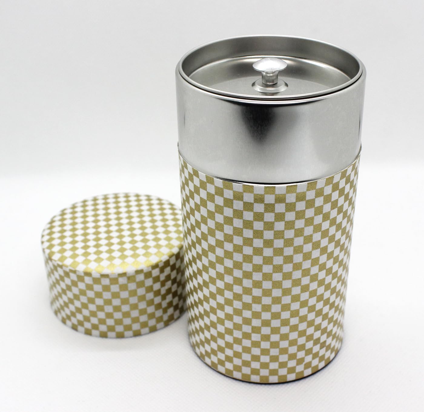 Japanese Pokkan Coffee Spice Tea Tin Canister Washi Paper Storage with Lid 7.05 oz Capacity (Kenran Ichimatsu)