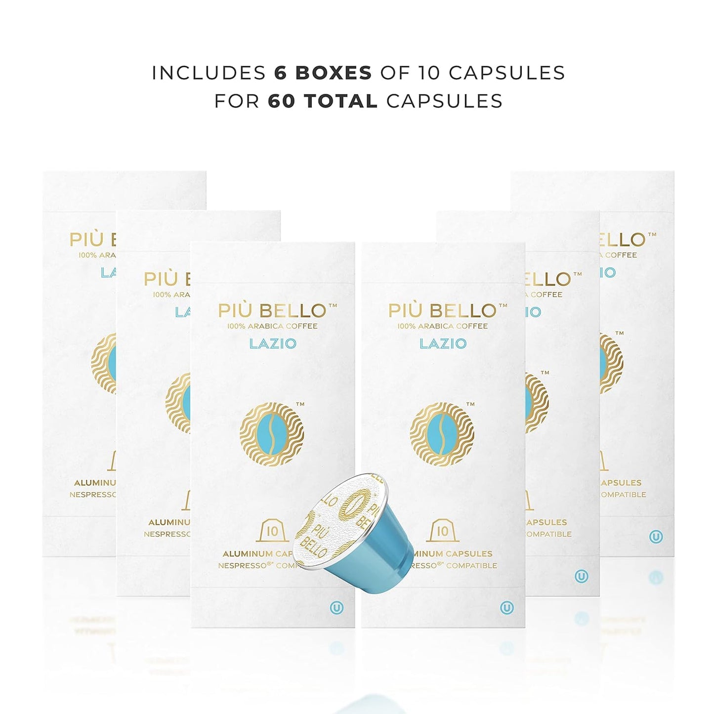 Piu Bello Lazio Espresso Coffee Pods – for Nespresso Original Machines – Compatible Capsules Pack – Rich & Balanced Taste – Strong Italian Espresso Flavor – Kosher Certified (60 Count, Single Flavor)