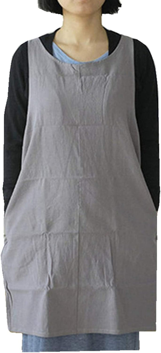 Cotton Linen Japanese Apron Halter Cross Back Bandage X Shape Aprons Two Pockets