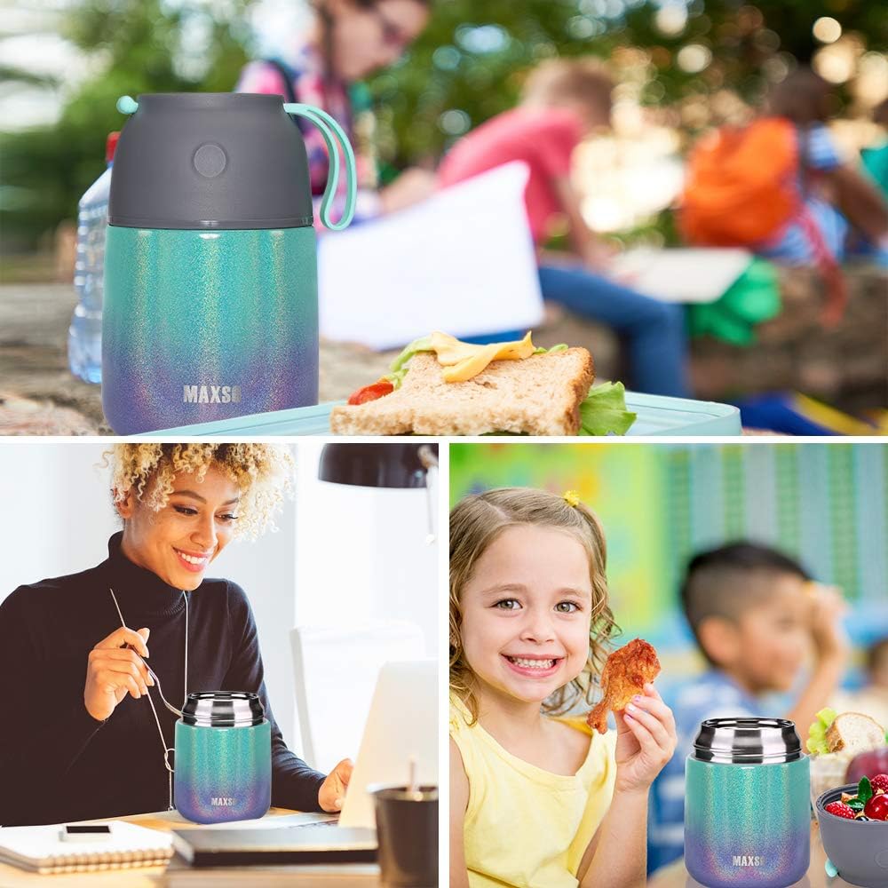 Insulated Thermo Soup Jar for Kids & Adults, 17 oz Stainless Steel Thermal Food Container with Spoon, Triple Layer Insulation (Rainbow)