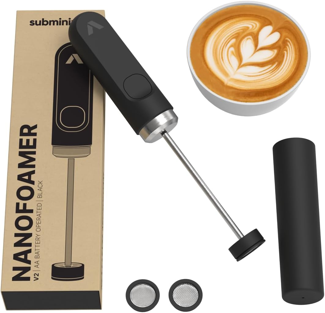 Subminimal NanoFoamer V2 Performance Milk Foamer | NEW Model Edition | Waterproof, Dual-Speed, Stainless Steel | Microfoamed Milk in 30 Seconds, Barista-Style Coffee Drinks Home