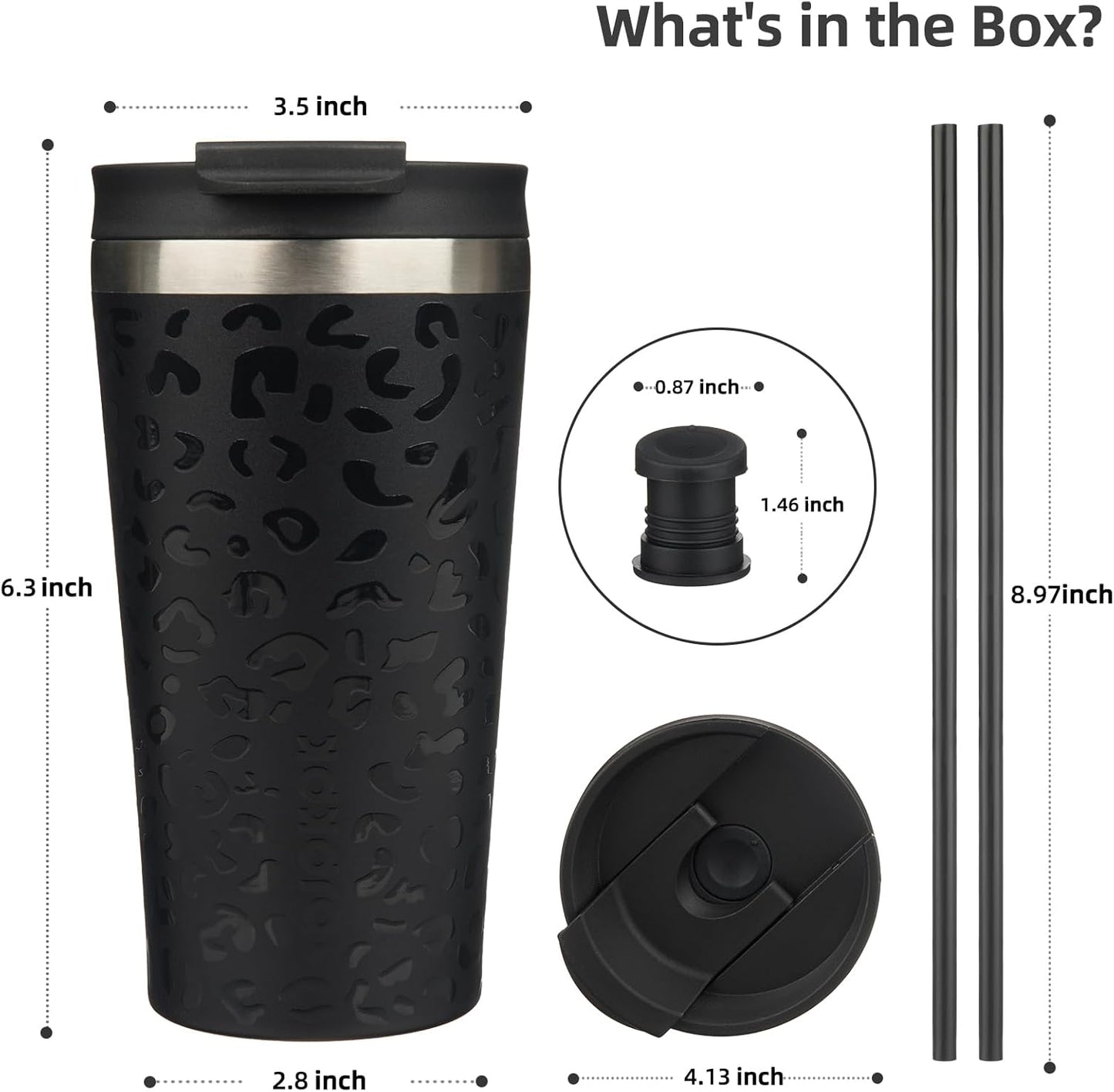 BJPKPK 18oz Insulated Tumbler With lid And Straw Stainless Steel Tumblers Travel Coffee Mug Reusable Thermal Cup,Black Leopard
