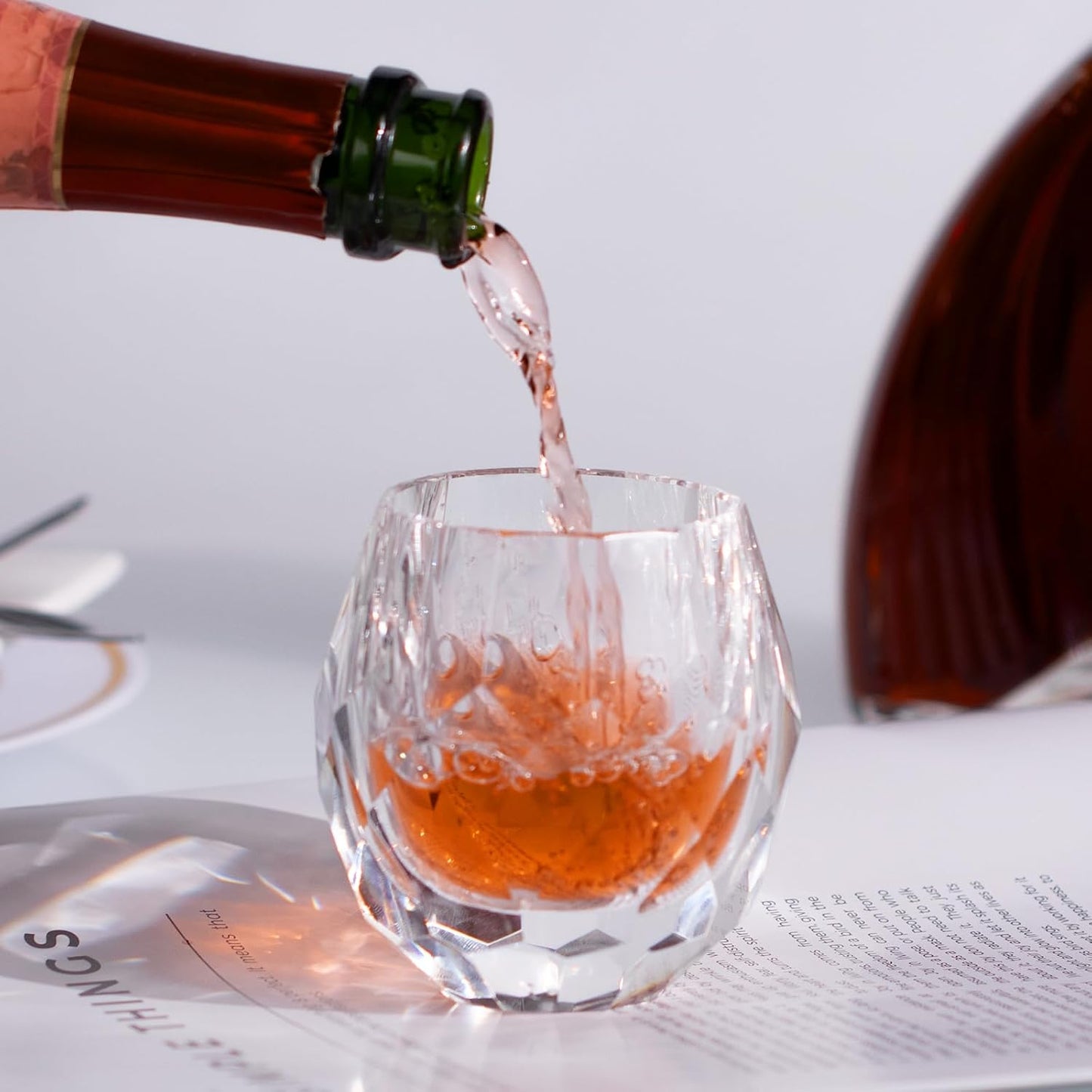 KAMMAK Crystal Whiskey Glasses Set of 2, Handcrafted Old Fashioned Glasses Stemless, 3.71oz Hand Blown White Cocktail Glasses, Engagement Gifts for Couples, Women, Men