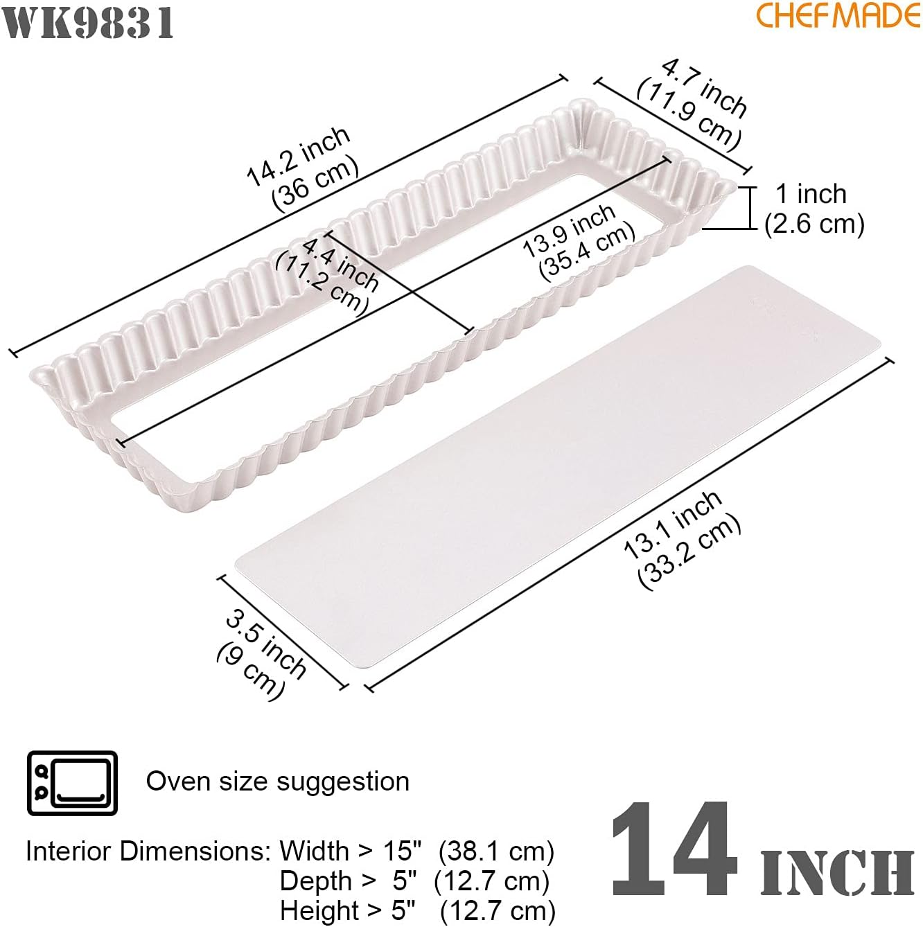 CHEFMADE Rectangle Tart Pan, 5x14-Inch with Removable Loose Bottom Non-Stick Oblong Quiche Bakeware for Oven Baking (Champagne Gold)