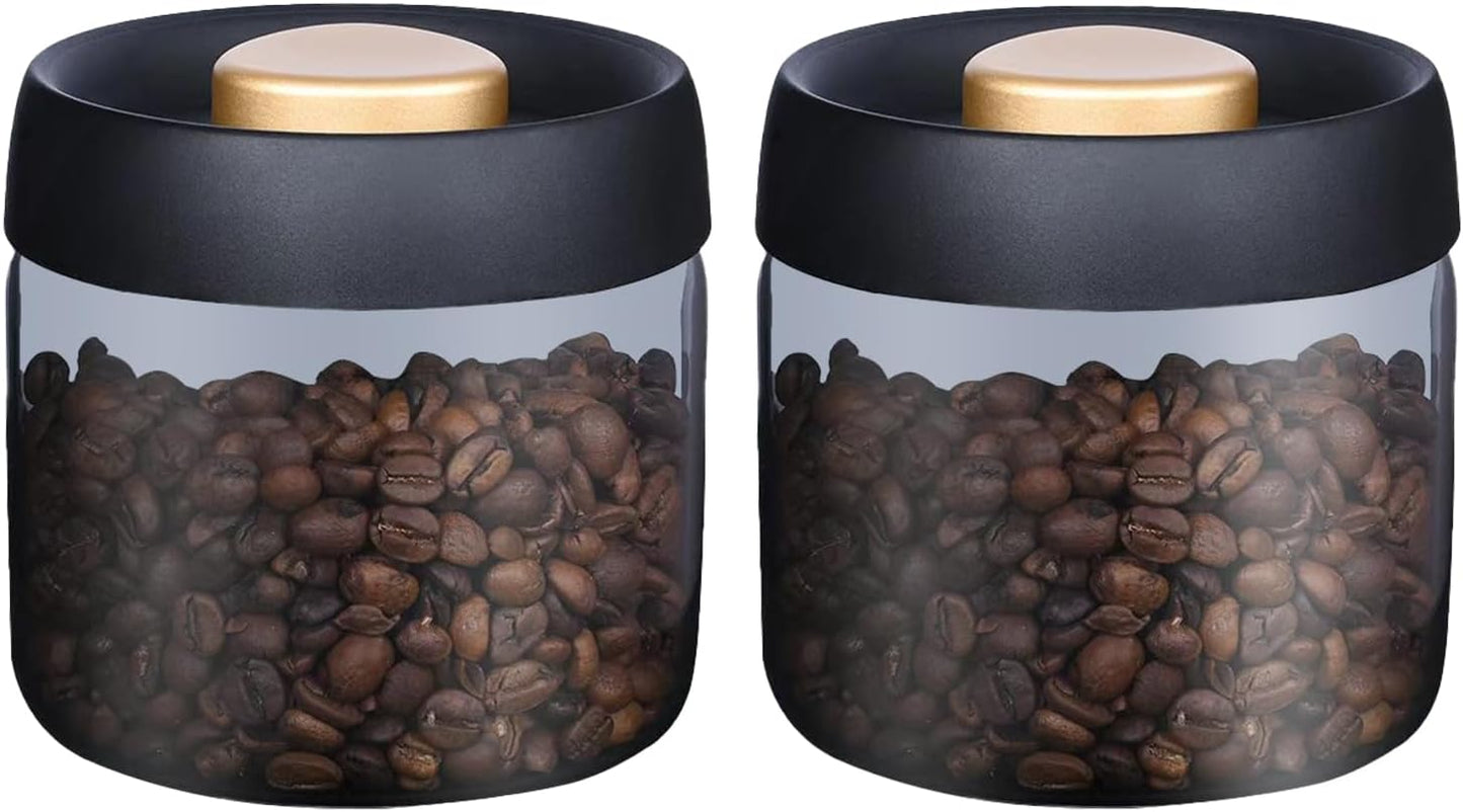 LOEZ Coffee Bean Storage Container Airtight, Lid Sealed with Press-Down Vacuum, Borosilicate Glass Coffee Canister for Ground Coffee, Tea, Beans, Spices (2 x Small - Gray)