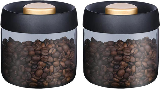 LOEZ Coffee Bean Storage Container Airtight, Lid Sealed with Press-Down Vacuum, Borosilicate Glass Coffee Canister for Ground Coffee, Tea, Beans, Spices (2 x Small - Gray)