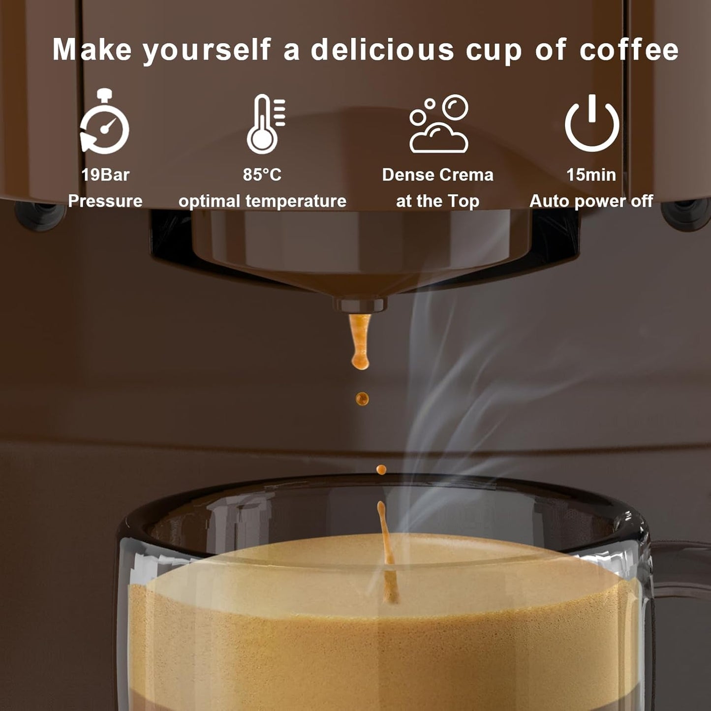 KOTLIE 513K Single Serve Capsule Coffee Machine fits for K-Cup capsule/Nes*p Original/Ground Coffee/44mm ESE,0.8L,Compact Size(Coffee)