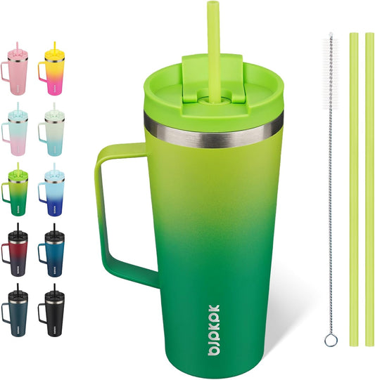 BJPKPK Insulated Tumbler with Handle, 22oz Insulated Tumblers with Lid and Straw, Stainless Steel Metal Water Bottles, Coffee Travel Mugs, Cups, Bamboo Grove