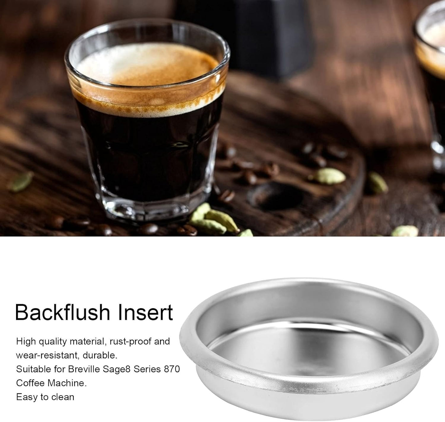 Coffee Machine Accessories, 54mm Backflush Insert Metal Backflush Insert Coffee Machine Stainless Steel Backflush Insert Metal Blind Filter for Sage8 Series