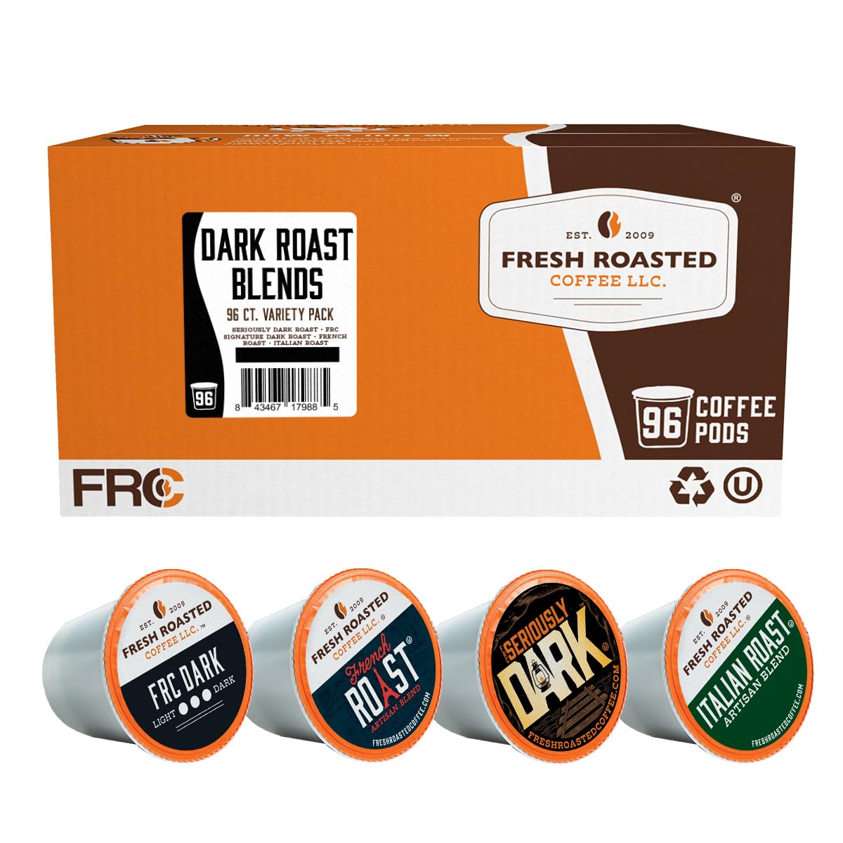 Fresh Roasted Coffee, Dark Roast Blend Variety Pack, K-Cup Compatible, 96 Count