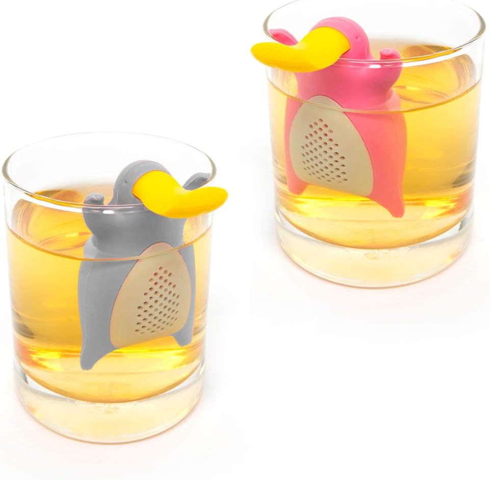 Platypus Tea Infuser Gift Set for Loose Leaf Tea, Cute Tea Steeper Pair in Lovely Gift Box, Ideal Couples Gift, Set of 2, Grey and Pink