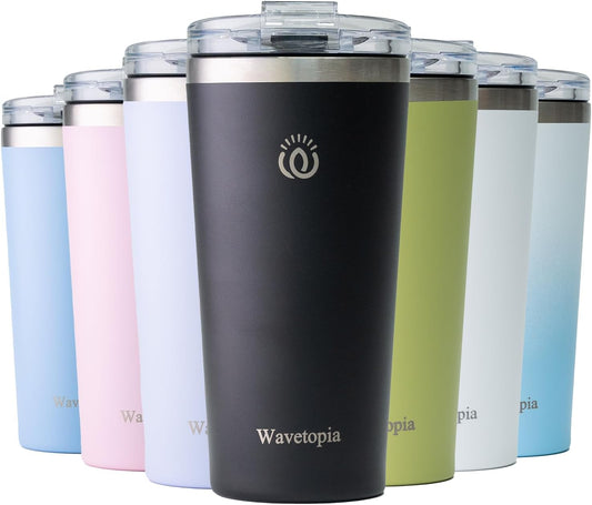 Insulated Coffee Mug with Lid, Reusable Stainless Steel Travel Coffee Cup, 16 Oz Double Wall Vacuum Spill Proof Tumbler Cups for Men and Women Hot & Cold Drinks（Black）