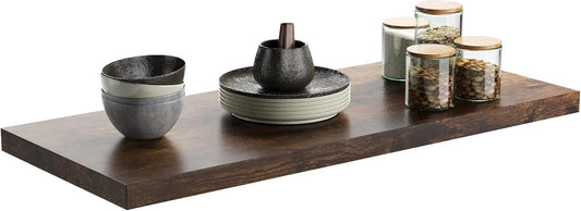 Wall Shelf Set of 1, Rustic Brown Floating Shelves 36 in W x 10 in D x 1 in H, Wooden Floating Wall Shelf with Invisible Brackets for Living Room/Bedroom/Bathroom/Kitchen Storage and Decor