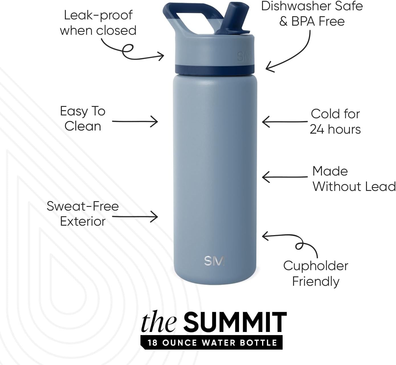 Simple Modern Kids Water Bottle with Straw Lid | Vacuum Insulated Stainless Steel Metal | Reusable Leak Proof BPA-Free Thermos for School | Summit Collection | 18oz, Blue Dune