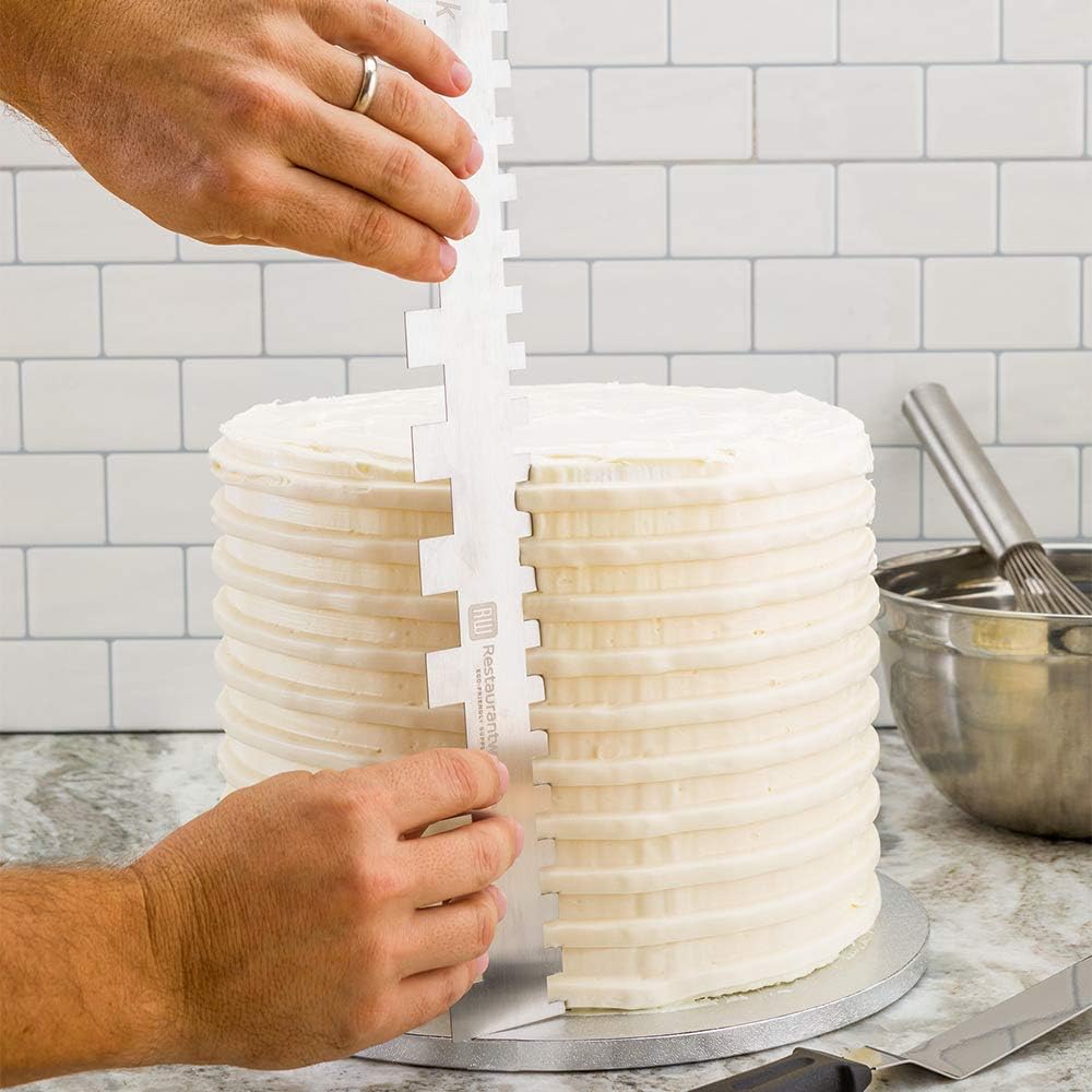 Restaurantware 19.8 Inch x 2 Inch Cake Comb 1 Square Decorating Comb - Double-Sided Assorted Edges Stainless Steel Icing Smoother For Decorating Or Sculpting Desserts