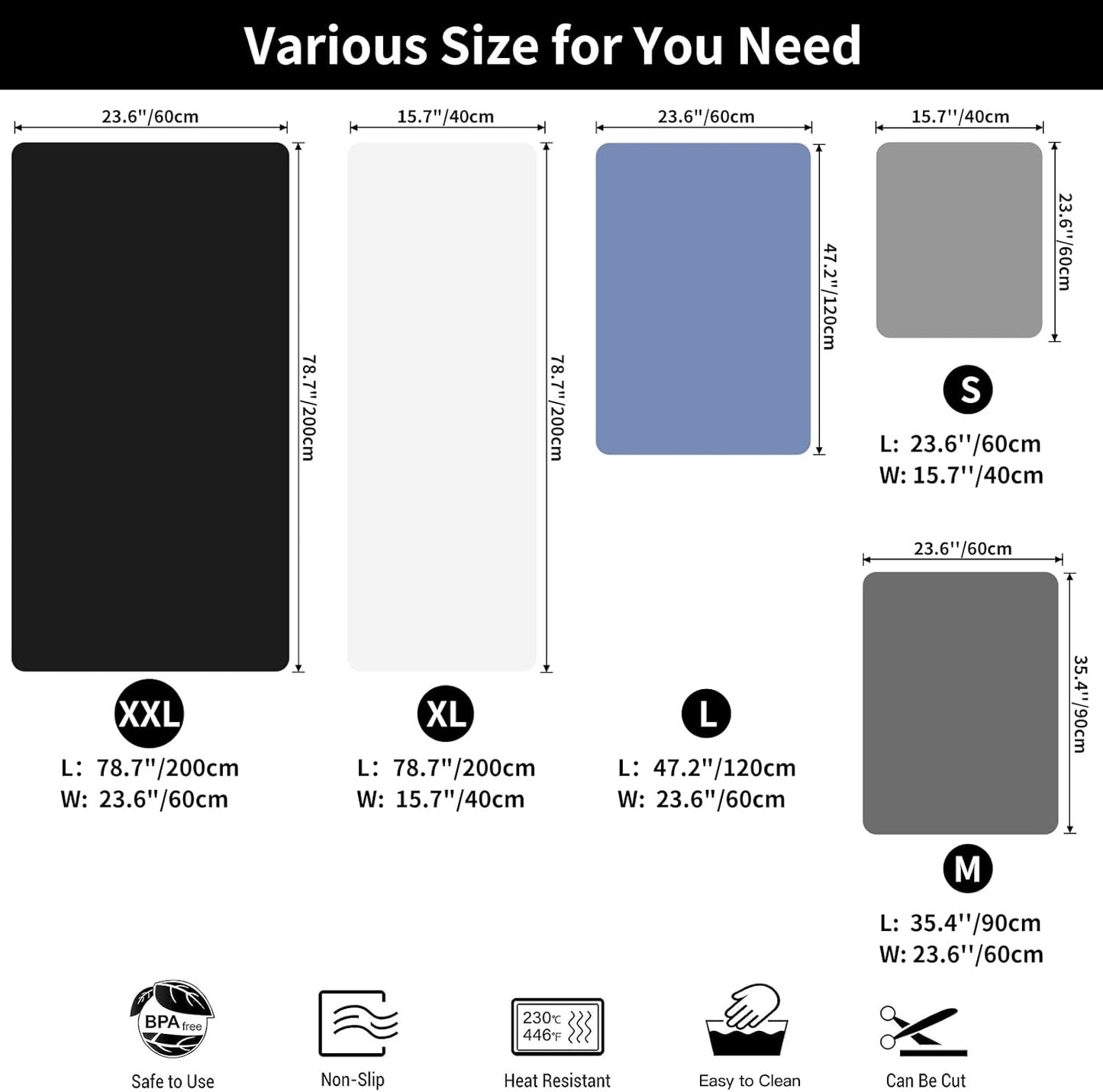 2MM Thick Silicone Countertop Mat, 35.4"x 23.6" Silicone Mats for Kitchen Counter, Nonslip Heat Resistant Mat, Large Kitchen Counter Mats, Waterproof Countertop Protector, Semitransparent