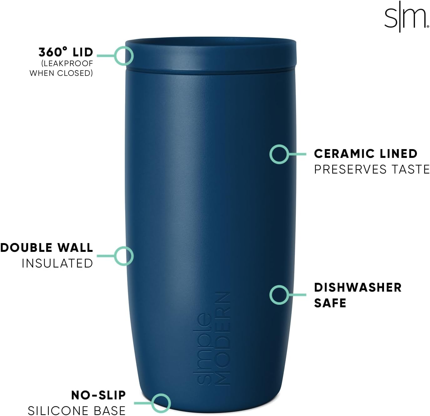 Simple Modern Travel Coffee Mug Tumbler with 360° Lid | Ceramic-Lined Insulated Stainless Steel Cold Brew Iced Coffee Cup Thermos | Gifts for Women Men Her Him | Voyager Signature | 16oz | Slumberland