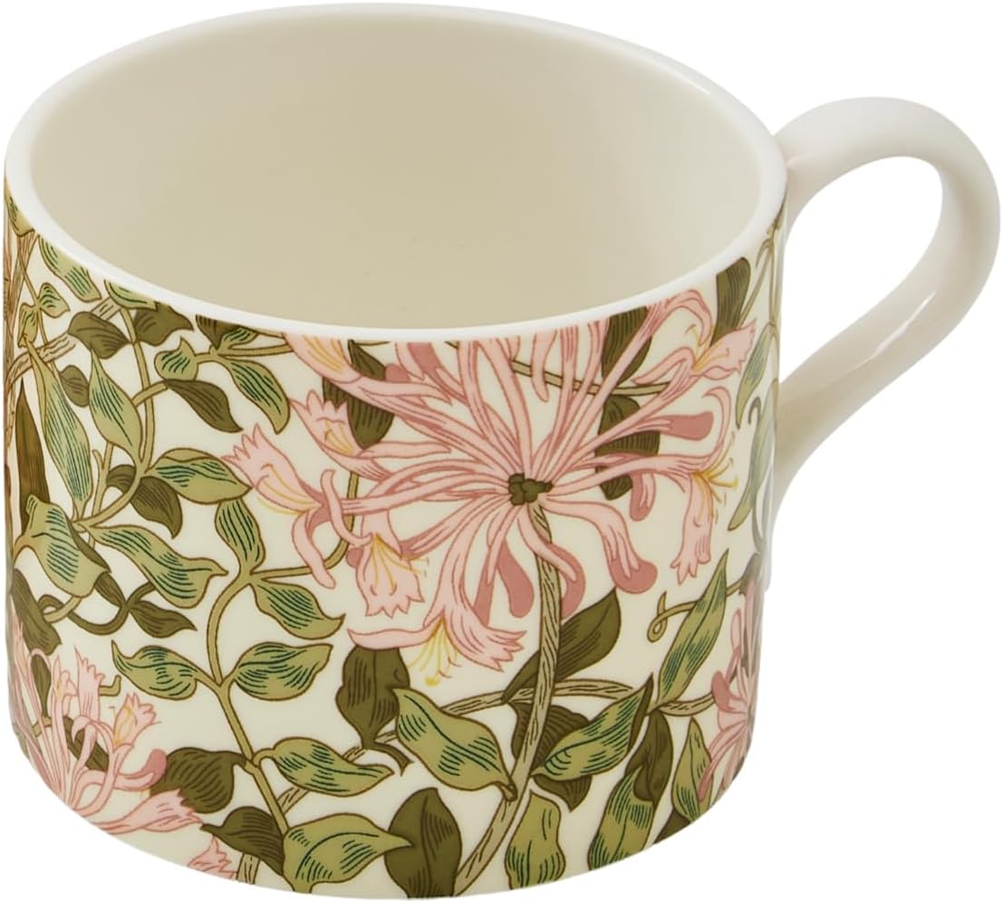 Spode Morris & Co Porcelain Mugs, Set of 2-12oz Microwave and Dishwasher Safe Tea & Coffee Cups for Kitchen Countertop or Home Brew Coffee Station, Great Gift for Mothers (Fruit & Honeysuckle)