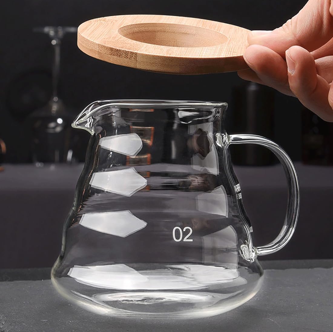 Glass Coffee Dripper/Filter - Glass Pour Over Coffee Cone with Bamboo Stand, Drip Coffee Maker Funnel Accessories for Home or Office, 1-5 Cups