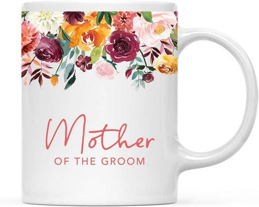Andaz Press 11oz. Wedding Ceramic Coffee Tea Mug Gift, Fall Autumn Burgundy Orange Peach Flowers Roses Florals, Mother of the Groom, 1-Pack, Includes Gift Box