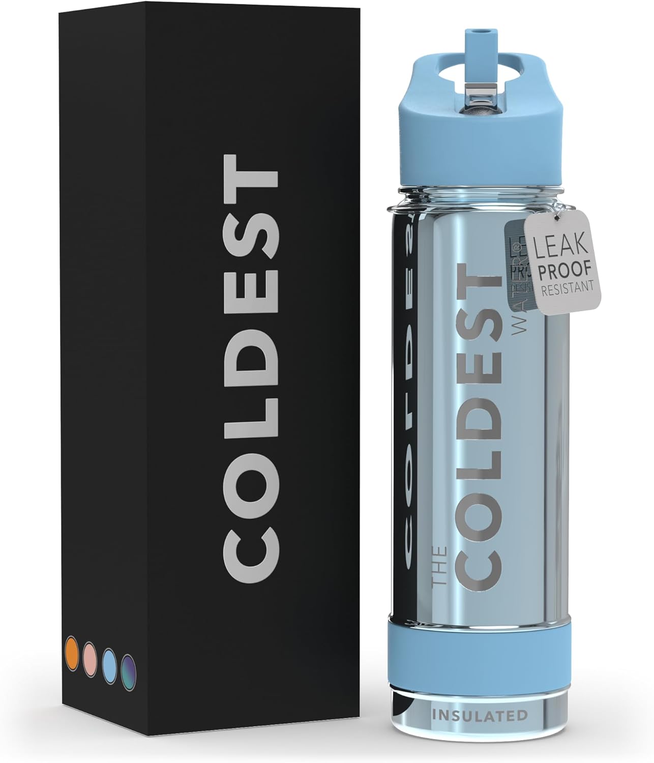 Coldest Insulated Water Bottle with Straw Lid - Stainless Steel Metal Insulated Bottle for Men & Women (Silver Reflections, 40 oz)