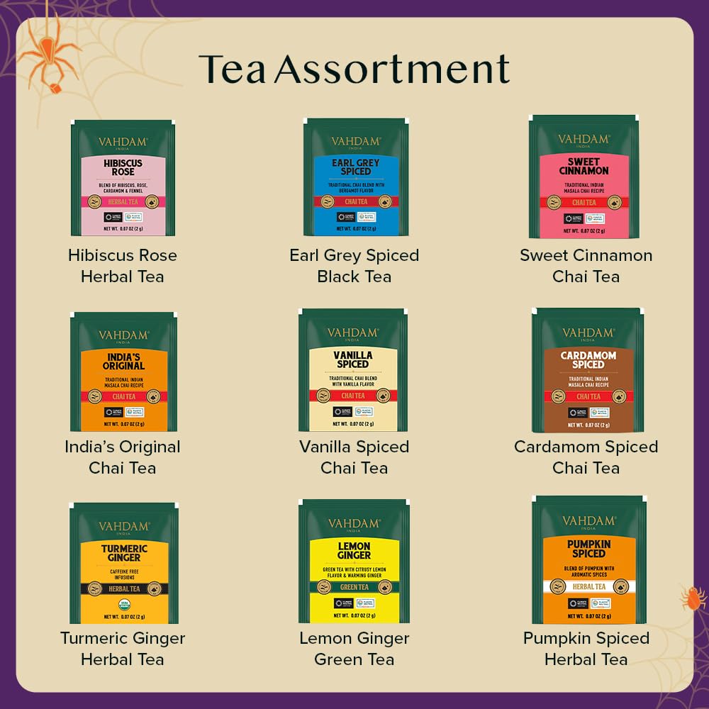 VAHDAM, Limited Edition Halloween Tea Gift Basket | 9 Premium Variety Pyramid Tea Bags | Halloween Gifts for Women, Men and Adults I Tea Gift Set