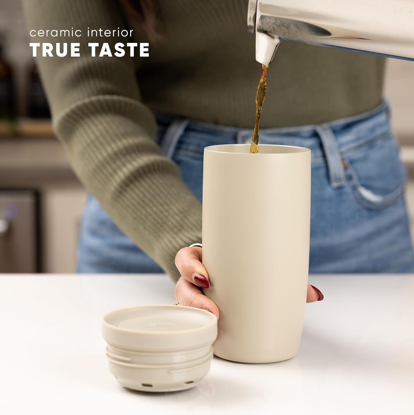 Simple Modern Travel Coffee Mug Tumbler with 360° Lid | Ceramic-Lined Insulated Stainless Steel Cold Brew Iced Coffee Cup Thermos | Gifts for Women Her Him | Voyager Signature | 16oz | Cream Terrazzo