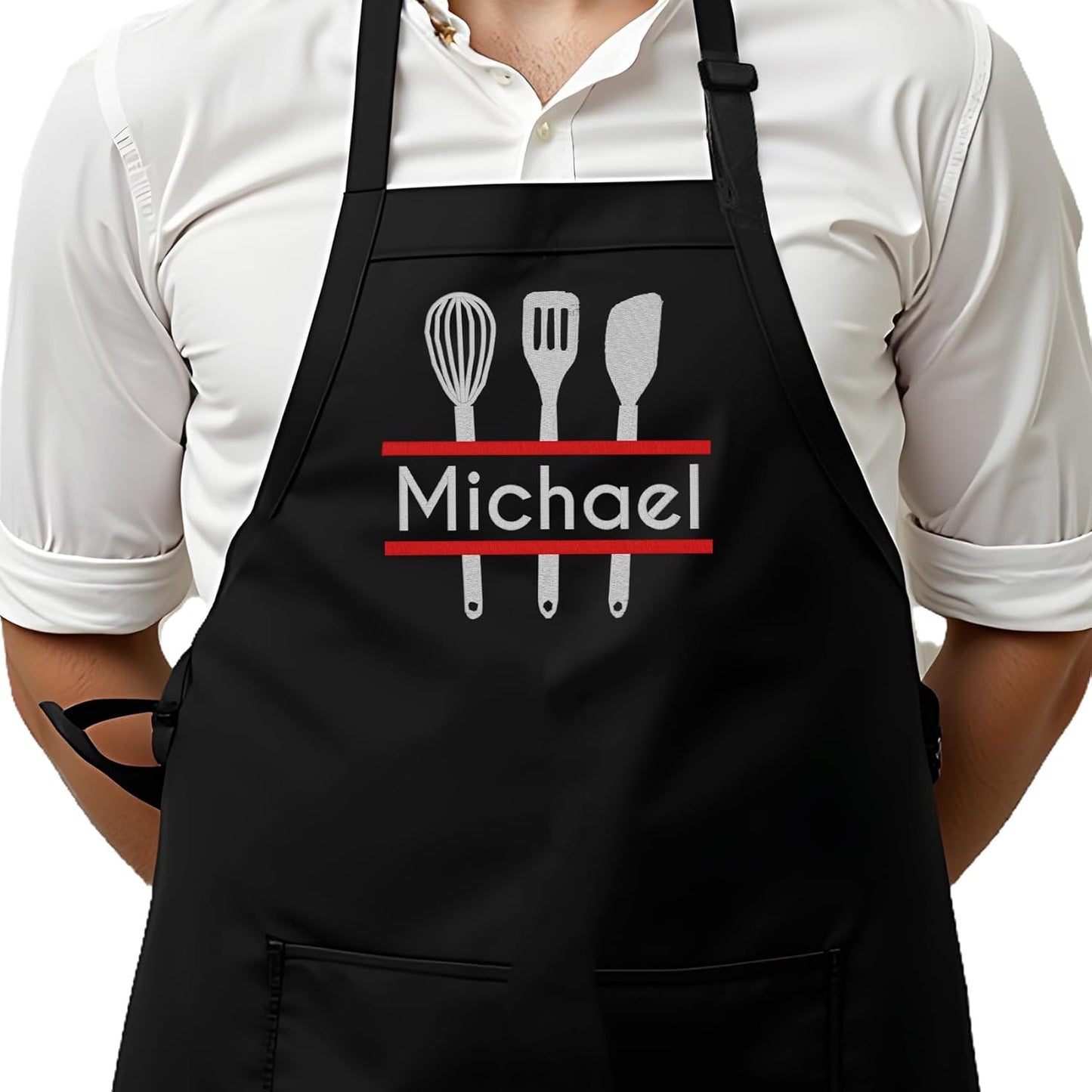 Personalized Chef Apron for Men, Custom Embroidered Design, Professional Kitchen Cooking BBQ Grilling for Dad, Decorated in USA
