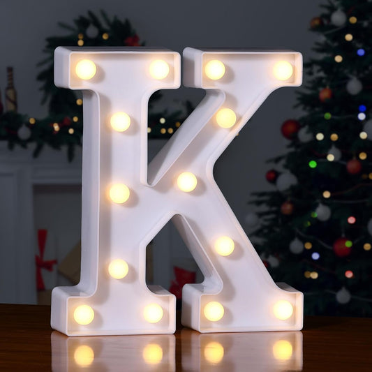 Foaky LED Letter Lights Sign Marquee Light Up Letters Sign for Night Light Wedding/Birthday Party Battery Powered Christmas Lamp Home Bar Decoration(K)