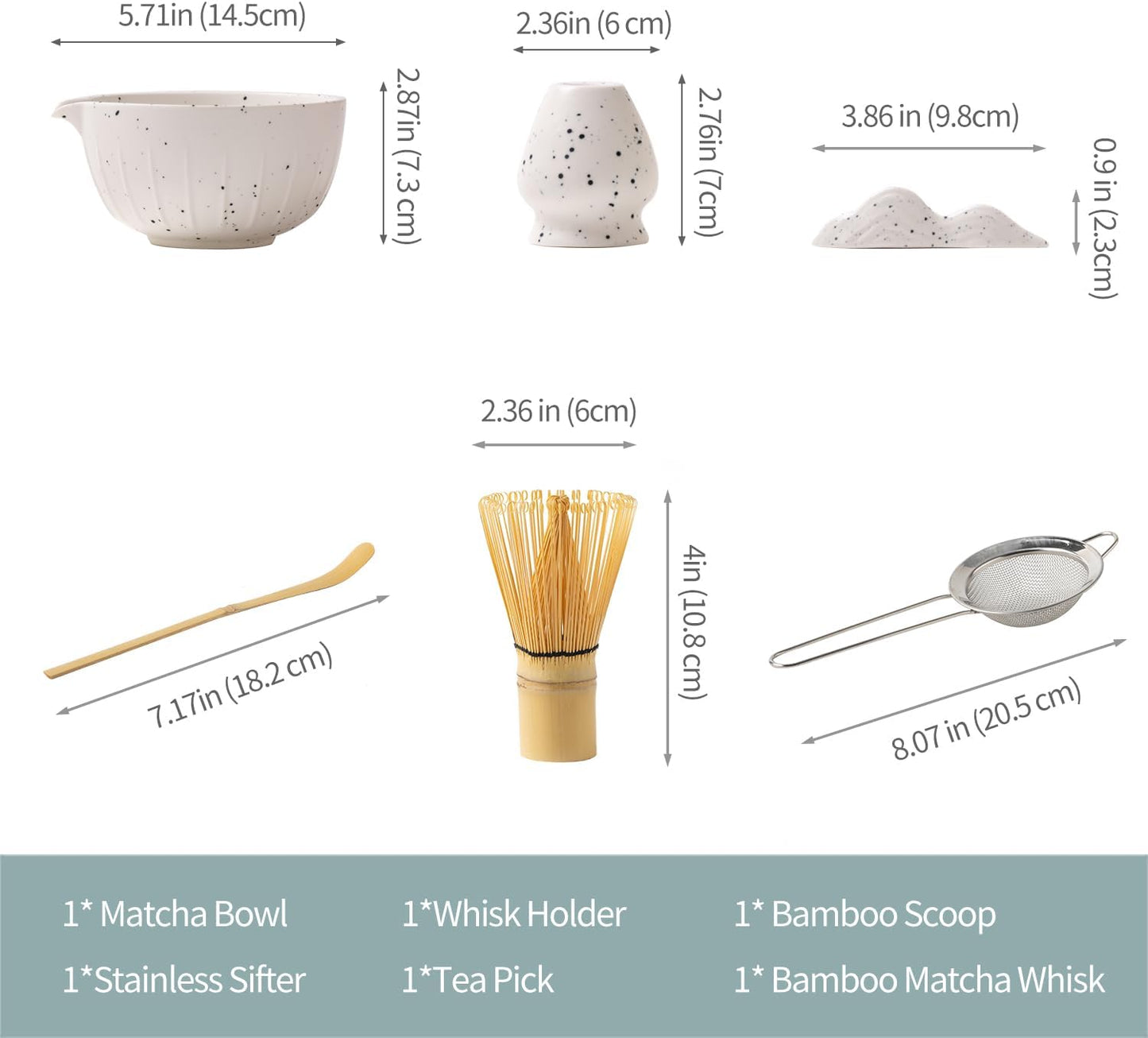 7Pcs Japanese Matcha Tea Set, Matcha Kit with Matcha Bowl (with Pouring Spout), Matcha Whisk, Whisk Holder, Strainer - Elegant Matcha Set for Gifting and Personal Use, Gift Box Packaging (white)