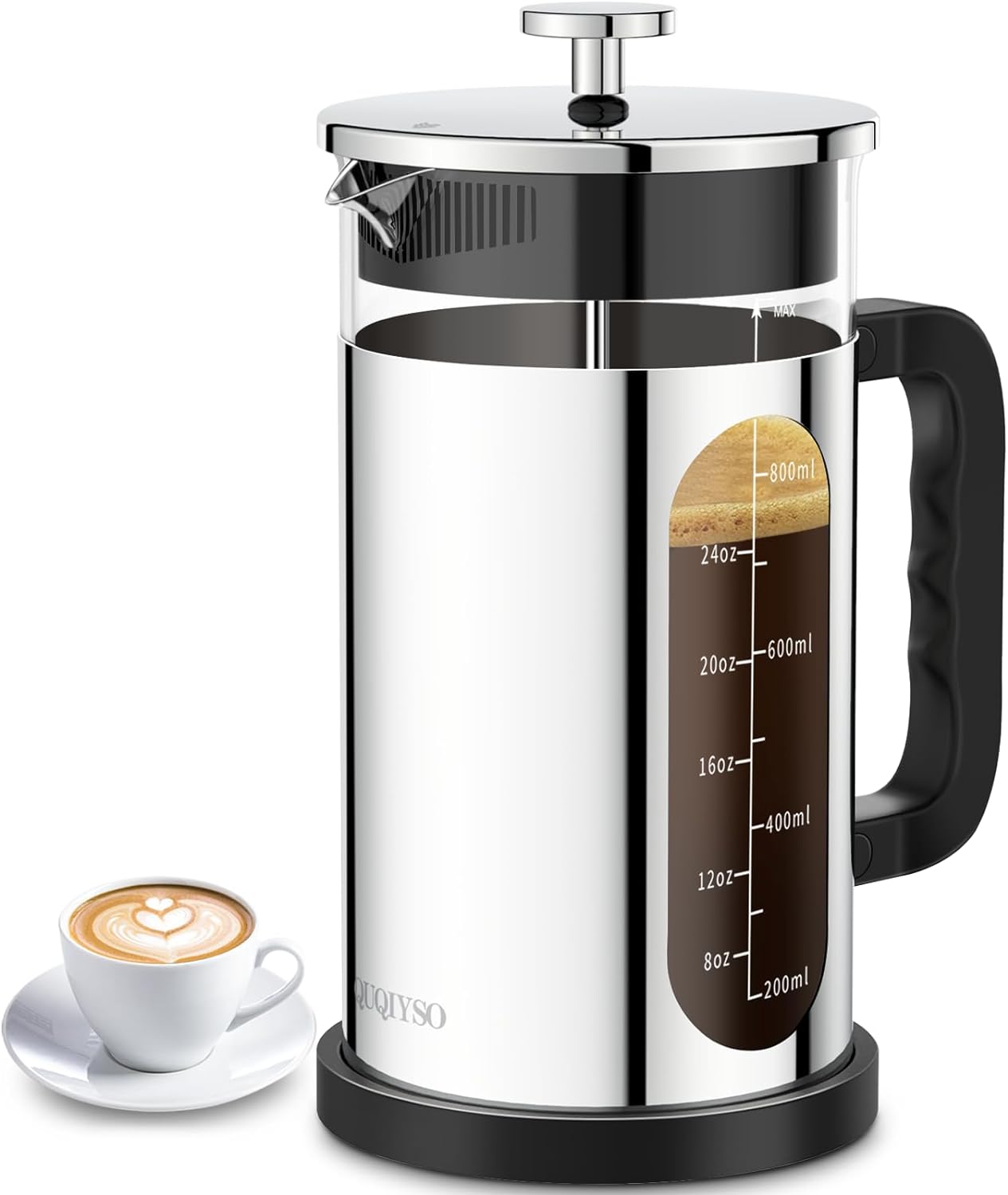 French Press Coffee Maker, 304 Stainless Steel Cold Brew Coffee Maker with 4 Filter, Heat Resistant Borosilicate Glass, Easy to Clean, BPA Free Iced Coffee Maker Rust-Free Coffee Press, 34ounce,Silver