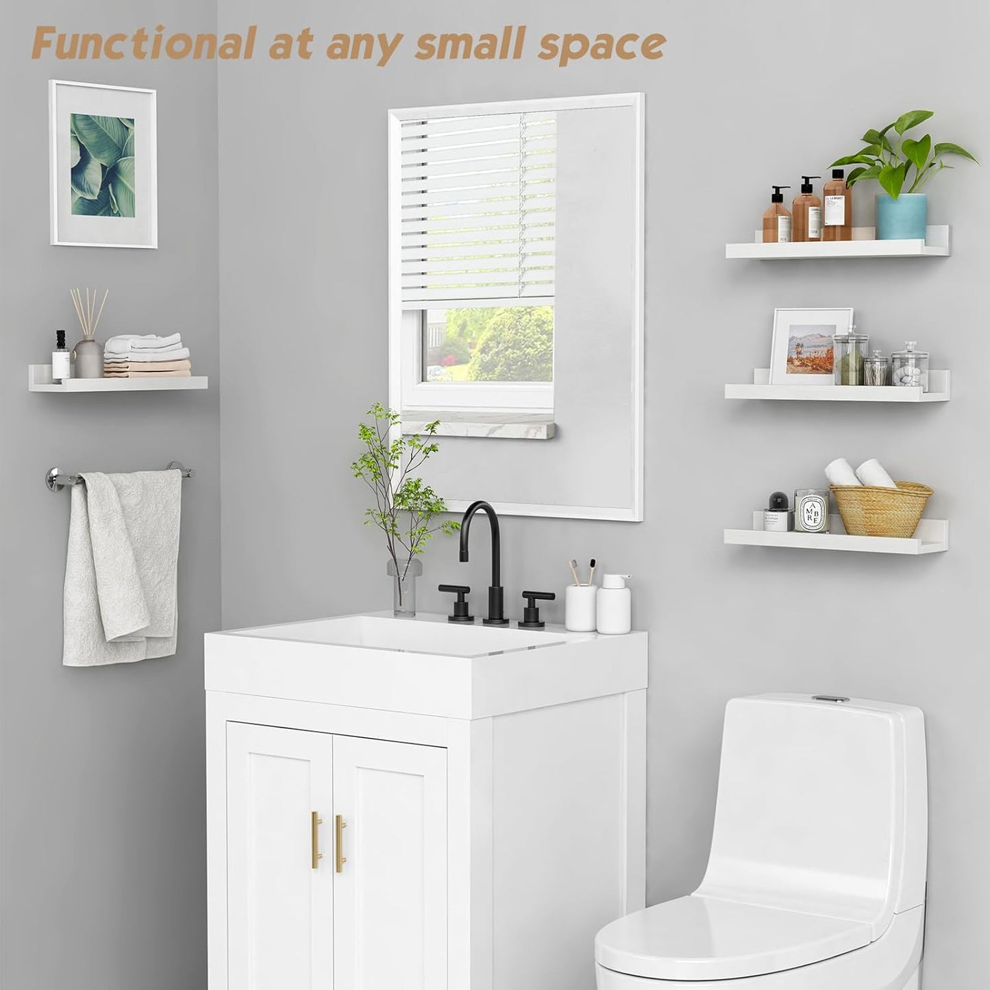 Forbena White Picture Ledge Shelf, Floating Shelves with Lip for Bedroom Books, Corner Nursery Book Shelves Wall Mounted for Small Spaces Office Baby Child Kids Room Art Decor (4-Pack, Real Wood)