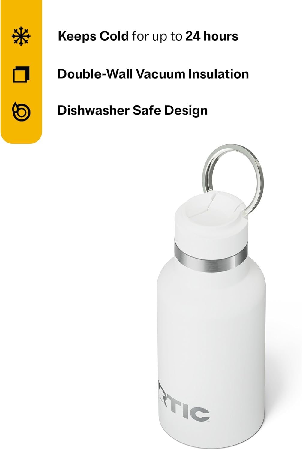 RTIC Little Journey Bottle with Straw, Insulated, Stainless Steel, Metal, Double Wall Vacuum-Insulation, Ceramic-Lined, Leak-Proof Lid, BPA-Free Water Flask for Sports, Travel, White