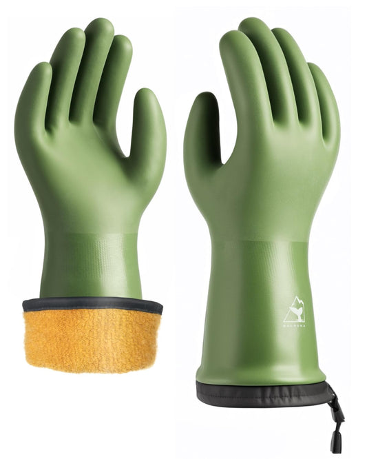 Waterproof Winter Gloves with Grip, Balaena Freezer Gloves for Light Duty Work & Outdoor Adventure, Hiking, Farming, Washing, Ice Fishing, Green, Large