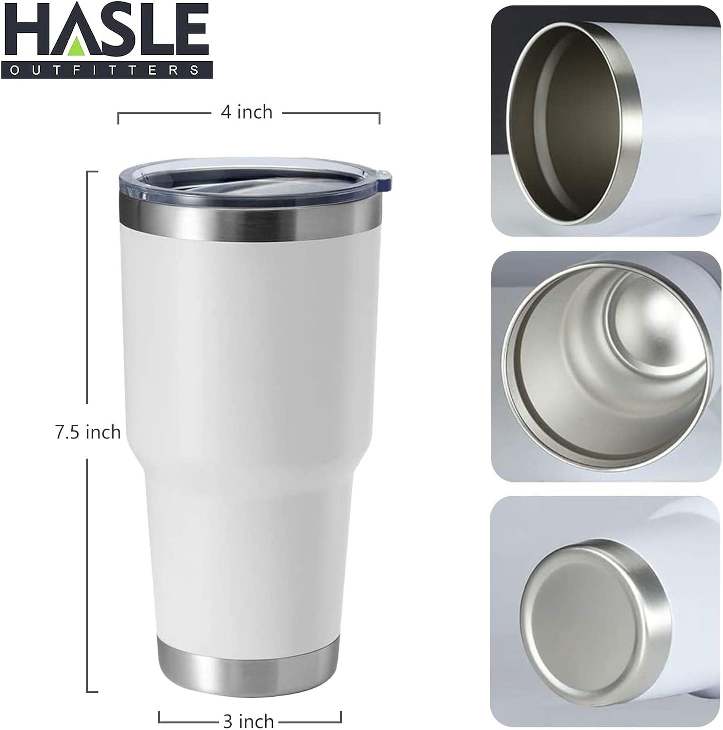 HASLE OUTFITTERS 30oz Stainless Steel Tumbler, Double Wall Vacuum Insulated Travel Mug Tumbler, Durable Insulated Coffee Mug, Gift Box Set (White, 8)
