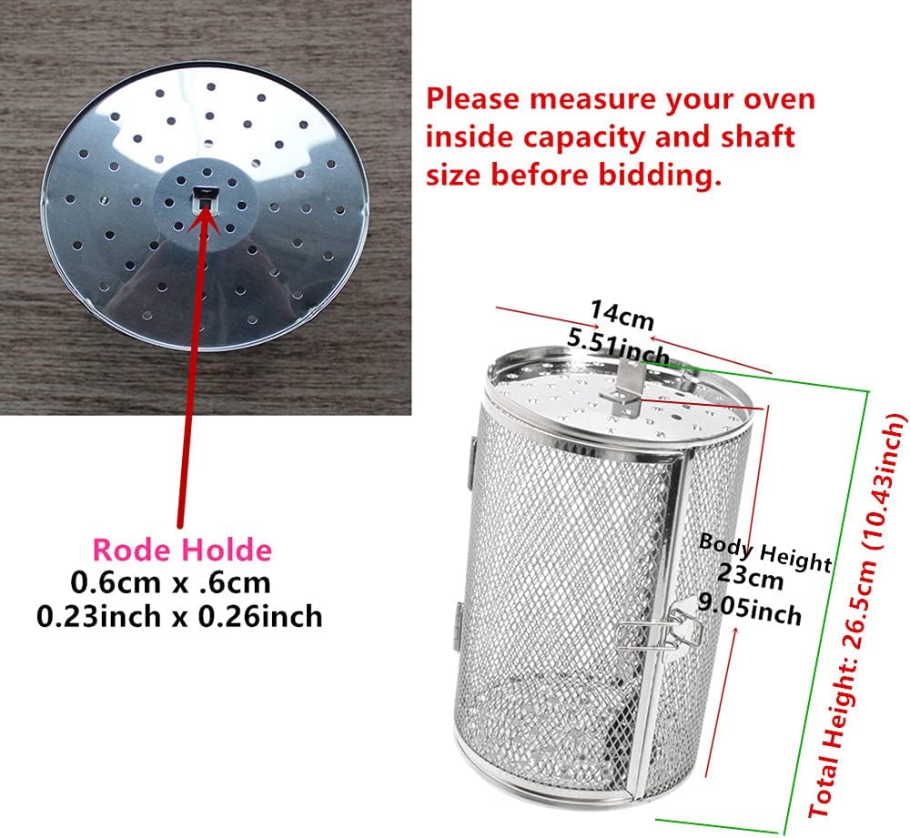 Falytemow Stainless Steel Rotisserie Grill Roaster Drum Oven Basket Oven Roast Baking Rotary for Peanut Dried Nut Coffee Beans BBQ 5.51 x 10.43 inch