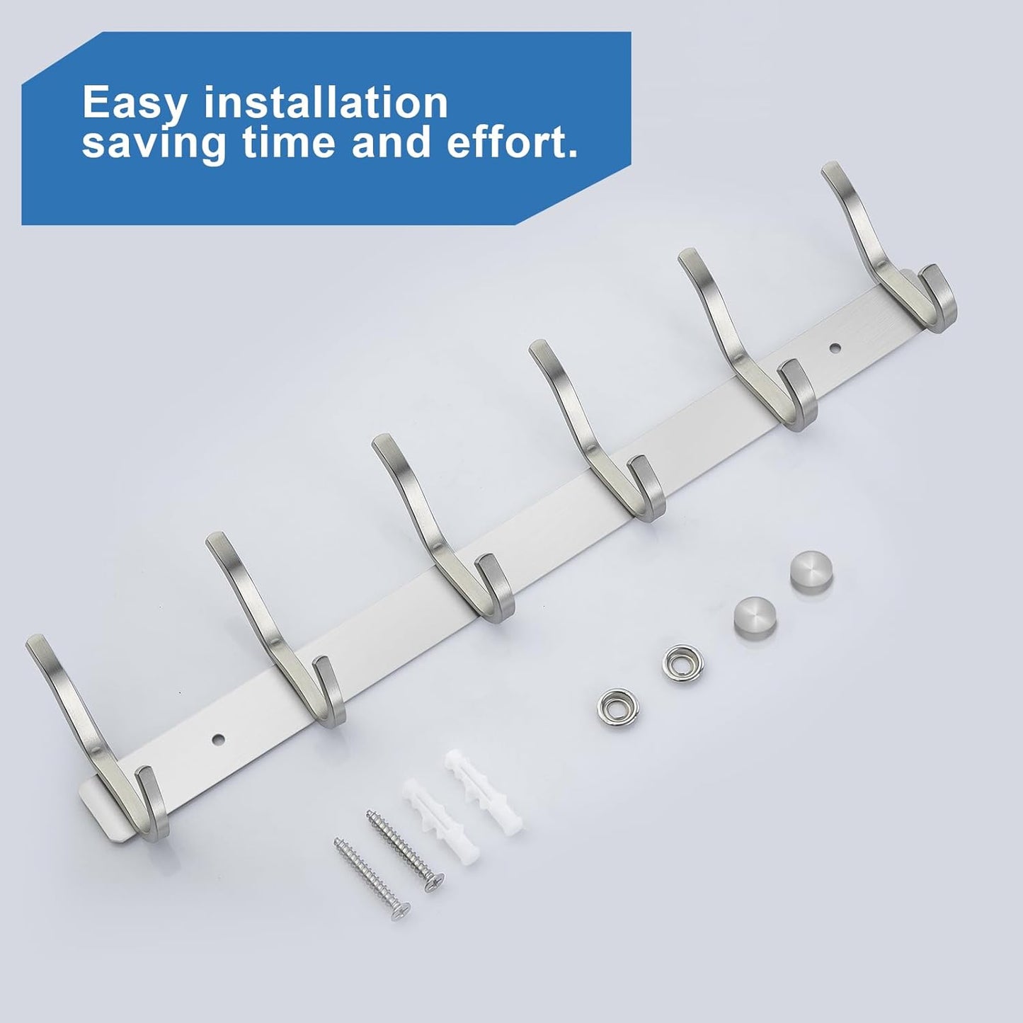 Wall Hooks Heavy Duty, 17 Inch Coat Rack Wall Mount with 6 Hooks,Silver Wall Hooks Hangers for Entryway, Bathroom - for Hanging Backpack, Bag, Coat, Purse, Hat, Towel, Clothes,2 Packs