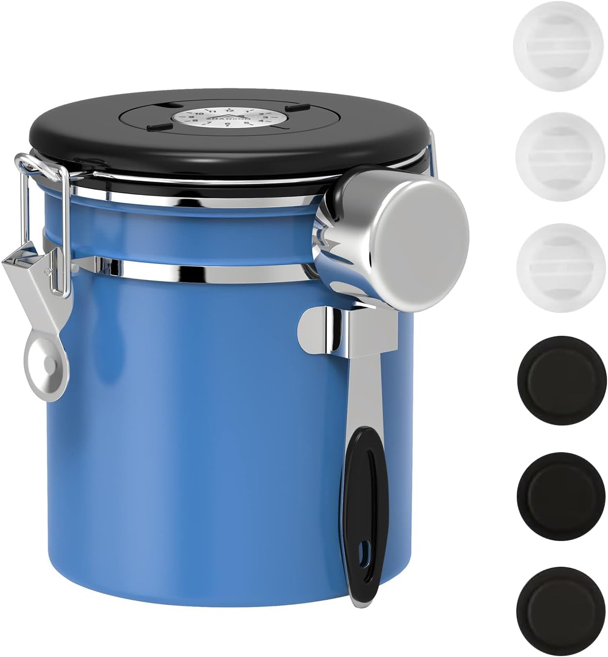 ShanSon Coffee Canister Airtight Coffee Container Stainless Steel Coffee Bean Storage Container with CO2 Release Valve and Scoop Coffee Canister for Beans,Grounds,Sugar,Flour,Tea,Cereal,16OZ,Blue
