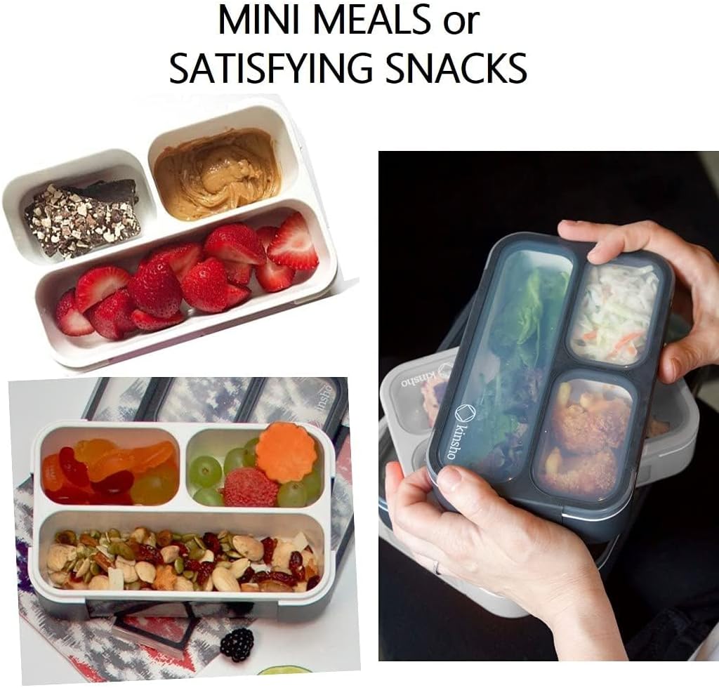 Snack Containers for Adults or Kids - MINI Bento Lunch Box | Small Leakproof Container Set for Toddlers Boys Girls, Bento-Boxes for School Daycare Travel Lunches Snacks | BPA Free | Grey Black 2 pack