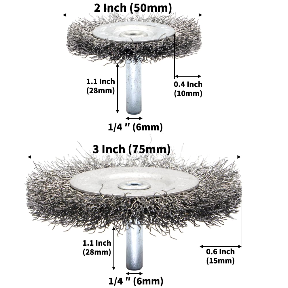 9-Piece Large Wire Brush Wheel Set - Metal Rust Removal, Polishing, Cleaning - 1/4″ (6mm) Shaft - Removes Burrs, Dust, and Paint - Handles Rough Surfaces - Rotary Tool Accessories